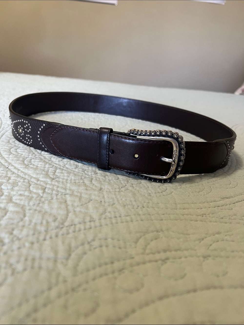 Brighton Dark Brown Leather Belt with Decorative Silver Buckle